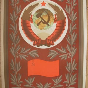 Cartel original de la URSS de 1967, emblema estatal de la Unión Soviética, bandera, propaganda, Fisher