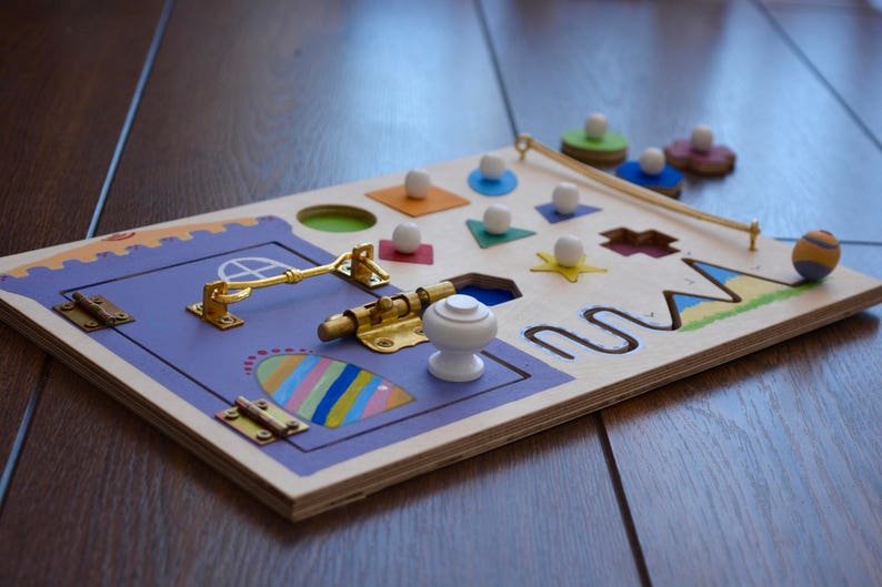Wooden Busy Board Wooden Montessori Toy for Toddler Motor Etsy