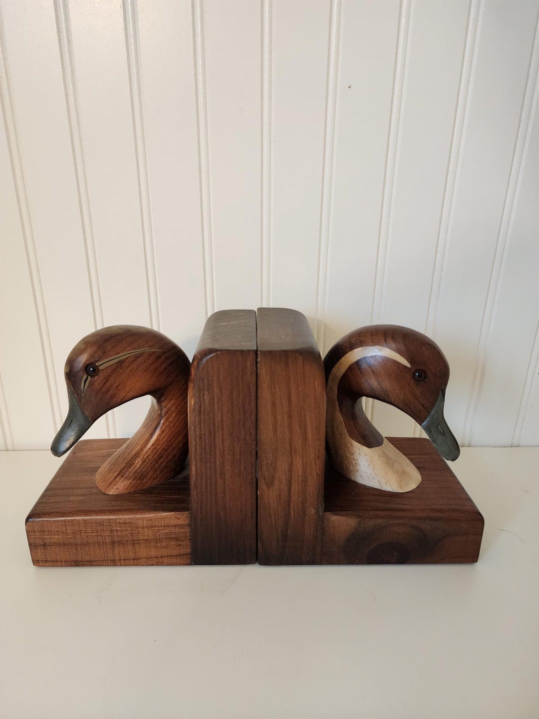 Wooden Carved Duck Head Bookends