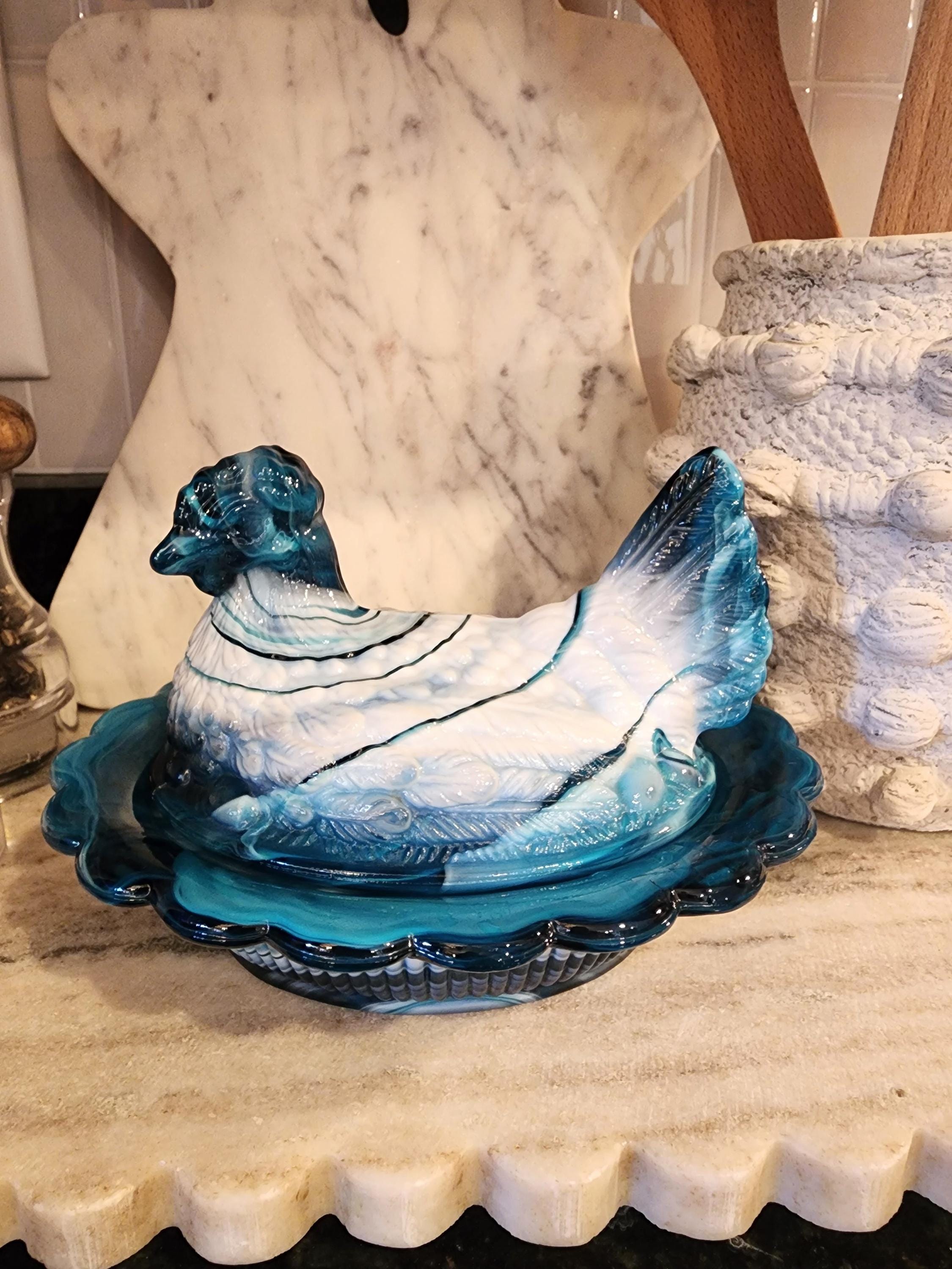 Vintage Mosser Bermuda Blue Milk Slag Glass Hen on Nest - Etsy