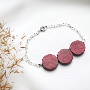 Silver-plated bracelet &quot;Lene&quot;, silver-plated brass, wooden beads, color Bordeaux