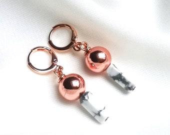 Rose gold-plated earrings "Ofelia" with howlith and hematite