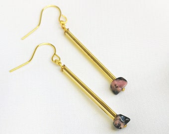 Earrings "Aradís" with rhodonite and chopstick rocailles
