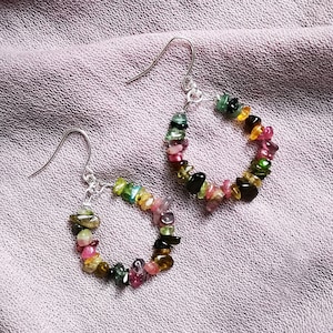 Pendientes de turmalina &quot;Sata silver&quot; con turmalina arco iris pulida
