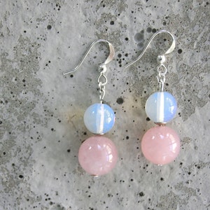 Earrings &quot;Nala&quot; with opal glass and rose quartz