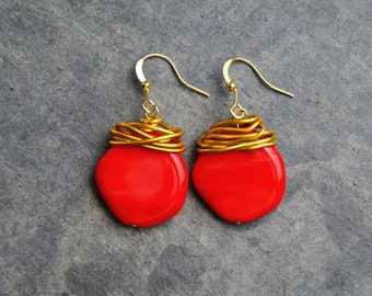 Earrings "Cleo" with red glass bead