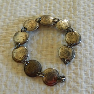 Threepence bracelet, silver bracelet, threepence coins, threepence&#39;s, coin bracelet, English silver coins, English three pence,