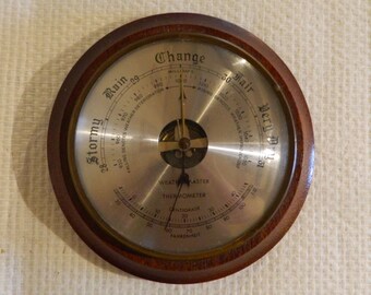 Vintage Horn Wall-Hanging Cow Horn Barometer Weather Station Made in England Shortland SB Brass Glass and Metal
