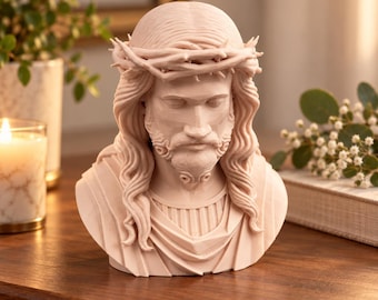 Estátua de Jesus Cristo – Busto com Coroa de Espinhos – Decoração Religiosa – Impressão 3D