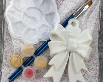 Christmas Painting Kit, Bow Ornament, Paint Your Own, Craft Kit, Creative Activity, DIY Christmas Gift