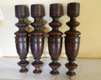 vintage furniture, French salvage, turned pillars, Wooden posts, set of 4, Architectural pillars, french posts, shaped posts, french decor,