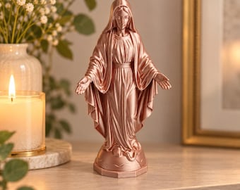 Estátua da Virgem Maria com as mãos abertas – Ouro rosa – Decoração religiosa – Impressão 3D