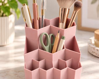 Organizador de mesa rosa – Porta-lápis, porta-canetas e porta-pincéis