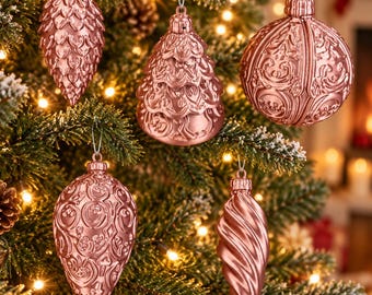 Enfeites de Natal, decorações para árvore, ornamentos natalinos, bolas rosa, conjunto de 5
