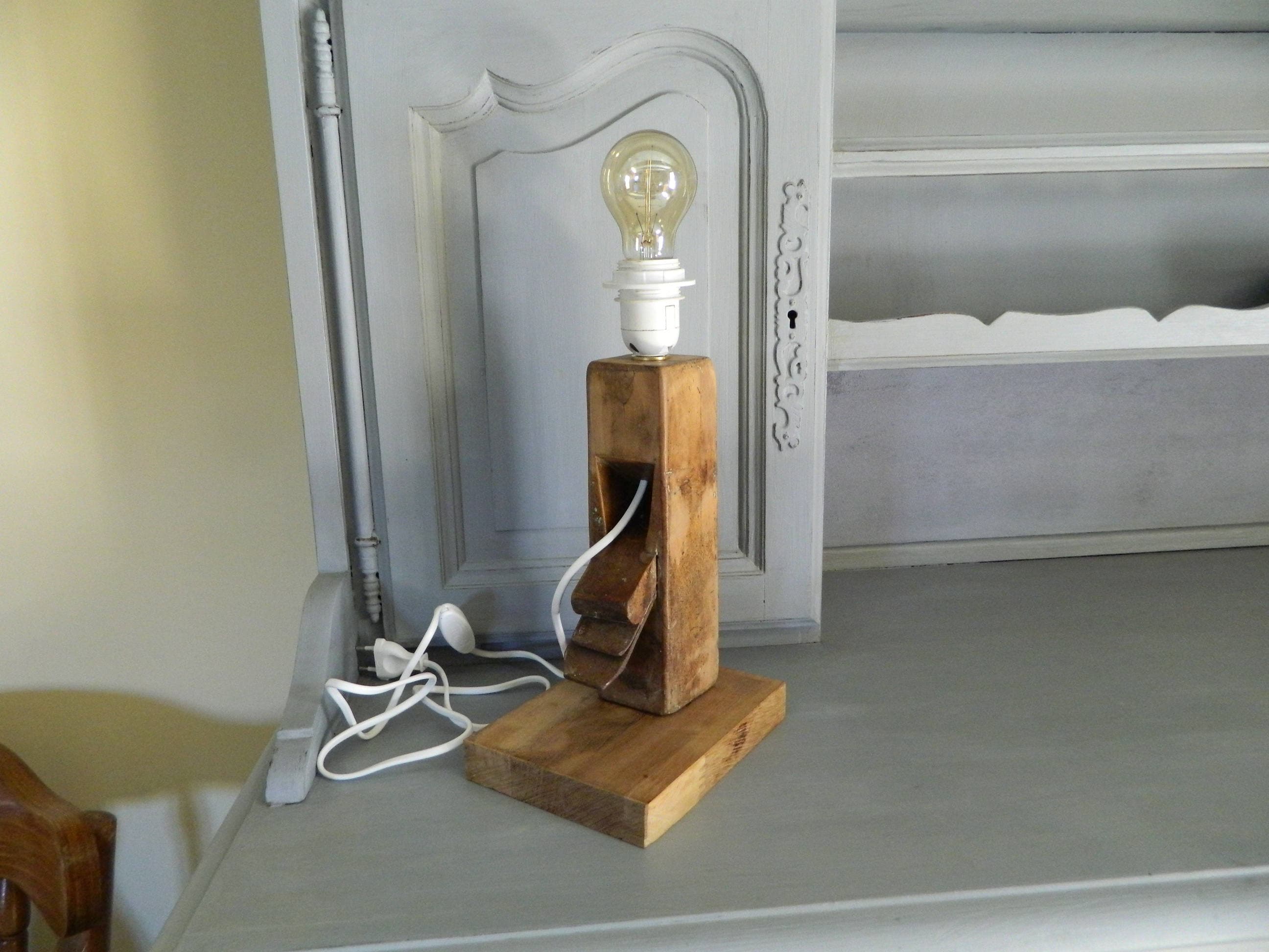 Lumière, Lampe Bois, de Bureau, Table, en Bois Vintage Français, Lampes Éclairage sur Mesure, Rustiq