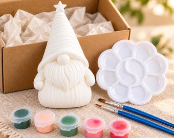 Kit de Pintura de Natal – Gnomo para pintar com tintas, pincéis e paleta, kit criativo, atividade artesanal, hobby criativo, presente faça você mesmo