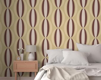 Geometrisk oval tapet - Retro Mid Century Modern, brun och ljusgrön
