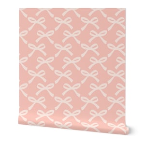 Pink Coquette Bow Wallpaper, Grandmillenial Style, Peel Stick Removable Wallpaper, Kids Wallpaper, girl bedroom decor, Trending Wallpaper