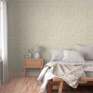 Light Moss Green and Off-White Faux Linen Textured Wallpaper, Peel Stick Removable Wallpaper, Temporary Wall Cover, Bathroom Wallpaper