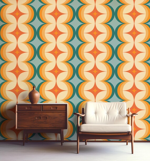 70s Retro Diamonds Peel and Stick Wallpaper, Orange Blue Yellow - Etsy