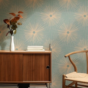 Papel pintado autoadhesivo retro con diseño de estrella, estilo moderno de mediados de siglo