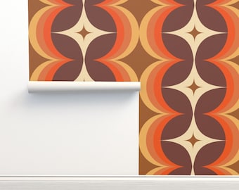 70s Retro Diamond Peel and Stick Wallpaper, Brown Orange Tan Yellow
