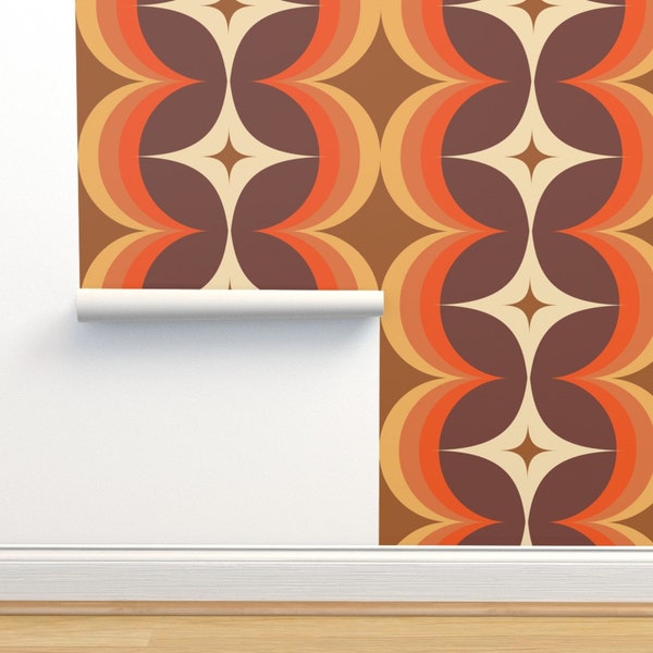 Retro Diamond Removable Wallpaper: Brown, Orange, Tan, Yellow, 1970s vibe