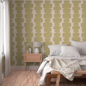 Carta da parati moderna Mid Century Textured Retro Rounded Rectangles, verde lime e bianco sporco, stacca e attacca Mid Mod, stile vintage, Bold Retro