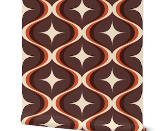 Papel pintado autoadhesivo con estrellas retro de los años 70, marrón, naranja y marfil