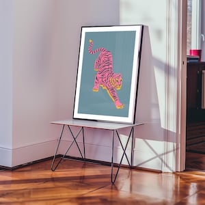 Retro Tiger Art Print, Flat Color Illustration, Boho Pop Art