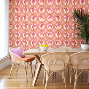 Palm Tree Wallpaper Geometric Circles / Retro Tropical Mid Century Modern / Two Color / Pink and Orange / Peel and Stick Removable
