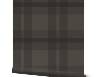Verwijderbaar donker geruit behang, cabincore-decor, zwart en grijs