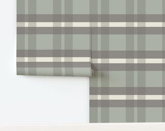 Green Plaid Removable Wallpaper, Rustic Cabincore Style