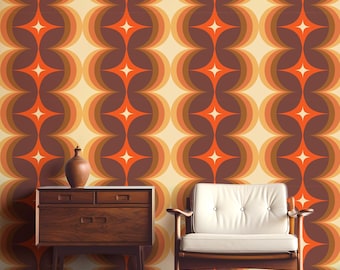 Retro 70s Diamond Wallpaper: Brown, Yellow, Orange - Removable