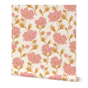 Pink Floral Peel and Stick Wallpaper: Boho Botanical Accent Wall
