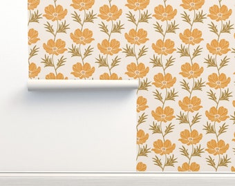 Papel tapiz floral amarillo botánico, estilo cottagecore, autoadhesivo, ESCALA MEDIANA