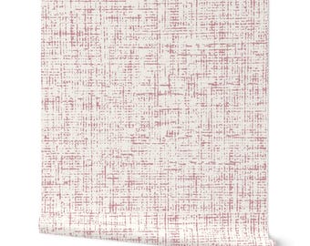 Carta da parati effetto lino con motivo a reticolo: rosa antico su sfondo bianco sporco - Grande formato (rimovibile)