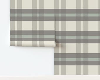 Rustic Plaid Removable Wallpaper, Cabincore Lodge, Earthy Green