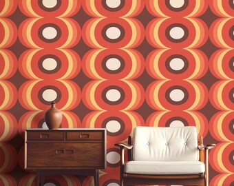 Retro Ovals Wallpaper, Mid-Century Modern Peel and Stick