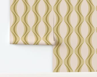 Retro Olive Green Geometric Wallpaper - Peel and Stick