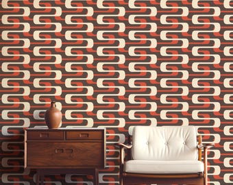 Papel pintado geométrico de estilo moderno de mediados de siglo – Retro Vintage de los años 60 - Removible