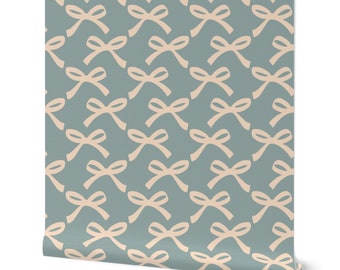 Blue Bow Wallpaper: Coquette Grandmillennial Style, Peel & Stick