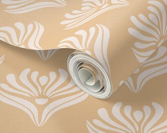 Bloemenbehang pastelkleurige blokprint: moderne boerderijstijl: geel en crème