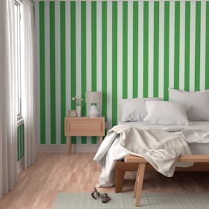Carta da parati a righe verticali bianche e verdi brillanti, Grandmillenial, Coquette, carta da parati rimovibile Peel Stick, carta da parati per bambini, camera da letto