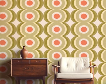 Retro Ovals Tapet: Mid-Century Modern, Olivgrön Peel & Stick