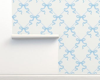 Baby Blue Bows Wallpaper, Peel and Stick, Removable Wallpaper