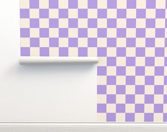 Purple Checkered Peel and Stick Wallpaper, Removable Wall Decor