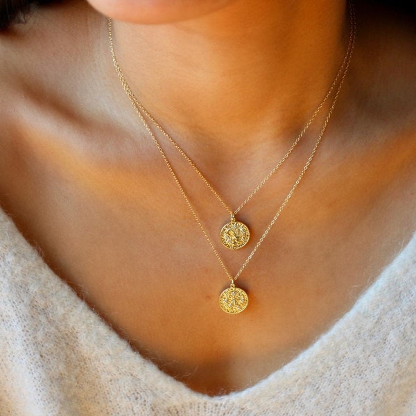 Zodiac Sign Necklace, Zodiac Coin Necklace, Layering Necklace, Constellation Necklace, Pisces, Aries, Capricorn, Star Sign Necklace