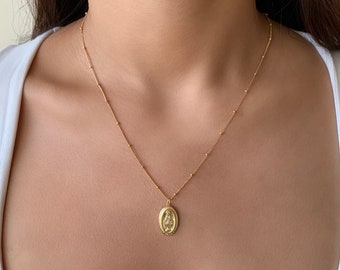 Virgin Mary Necklace, Miraculous Pendant Necklace, Mary Necklace, Gold Filled Necklace, Gift for Her, Medallion Necklace, Religious Necklace