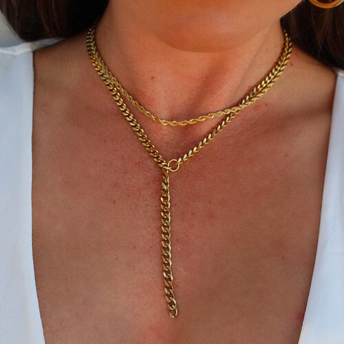 Cuban Chain Lariat Necklace Thick Chain 